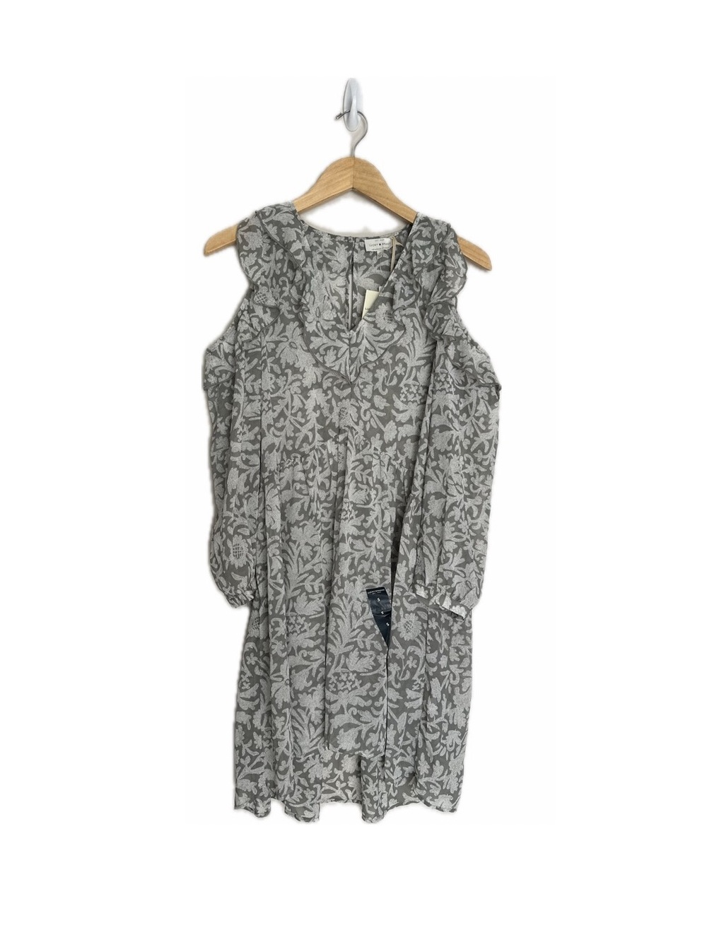 Lucky Brand Mesh Gray Floral Print Boho Cold-Shoulder Women's Flowy Mini Dress - Picture 2 of 10